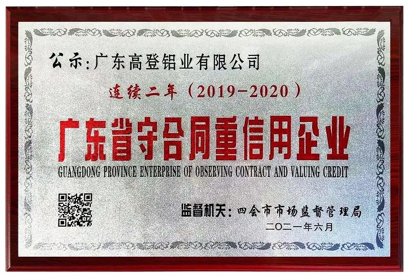 2021荣获“广东省守合同重信用企业”称号